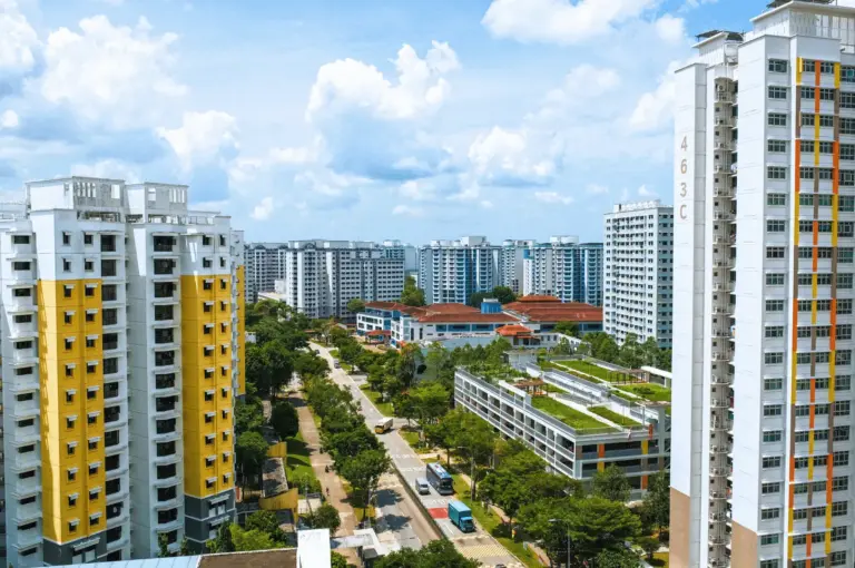 A scenic view of the Sembawang residential area, blending modern HDB architecture with the lush green spaces and quiet coastal charm typical of Northern Singapore.